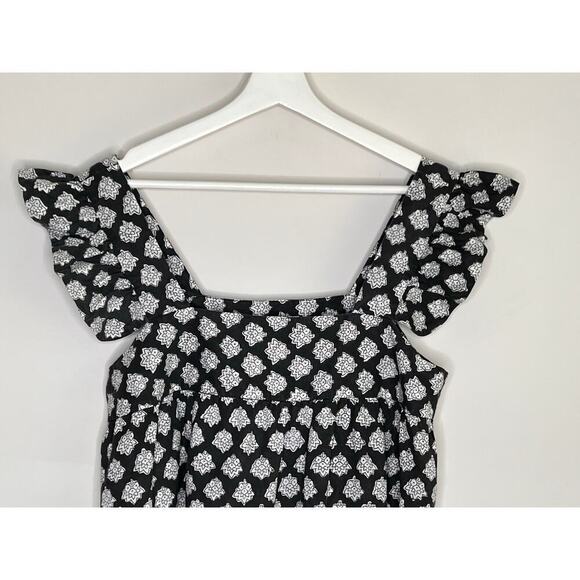 Outerknown Astrid Floral Ruffle Flutter Sleeve Blouse Top Gray Women's M NWT - Picture 4 of 11